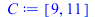 Typesetting:-mprintslash([C := [9, 11]], [[9, 11]])